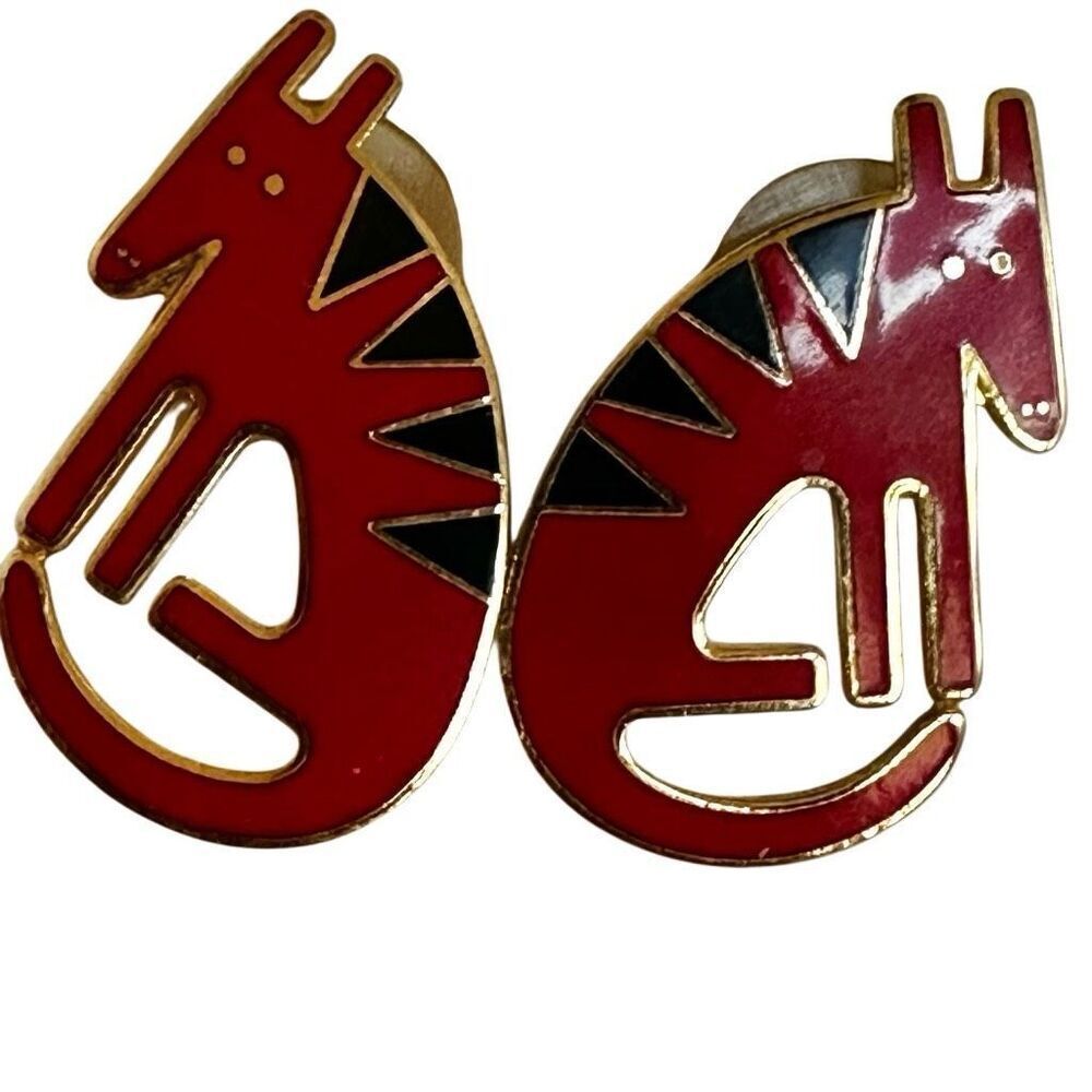 🐾 Vintage Laurel Burch "Terra" Red Enamel Dog Earrings